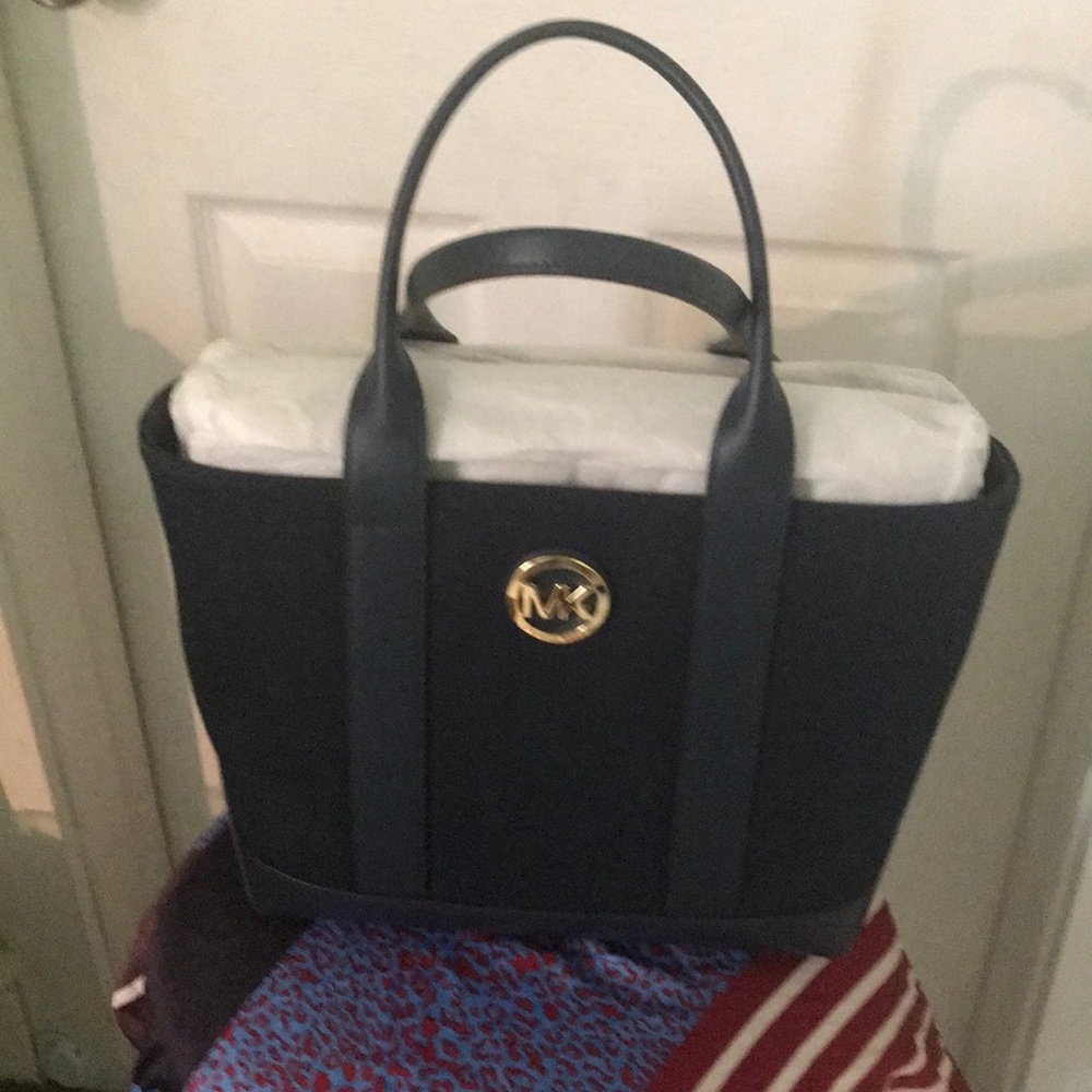 MK Navy blue canvas tote with leather trimming